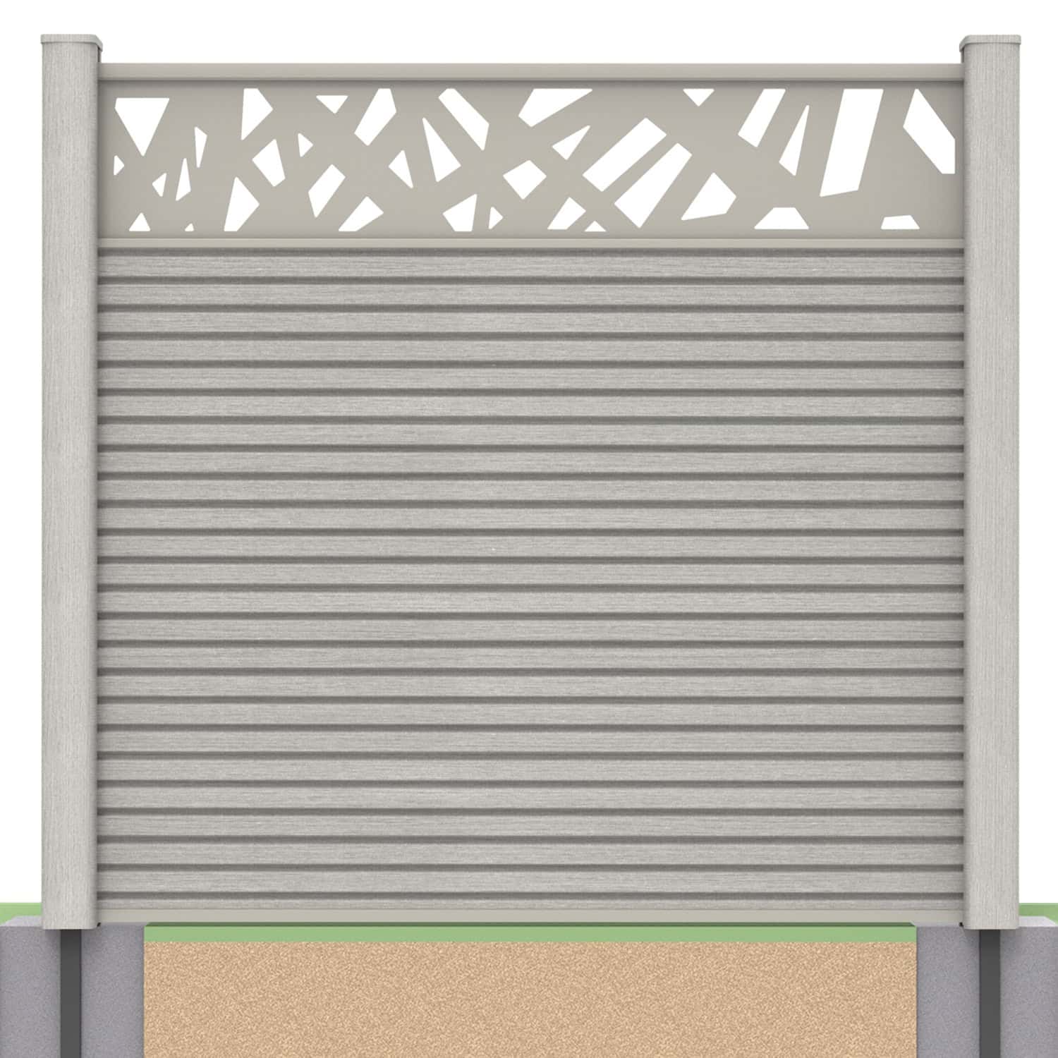 Slatted composite fence panel set - contemporary design in silver birch with soft ground post inserts