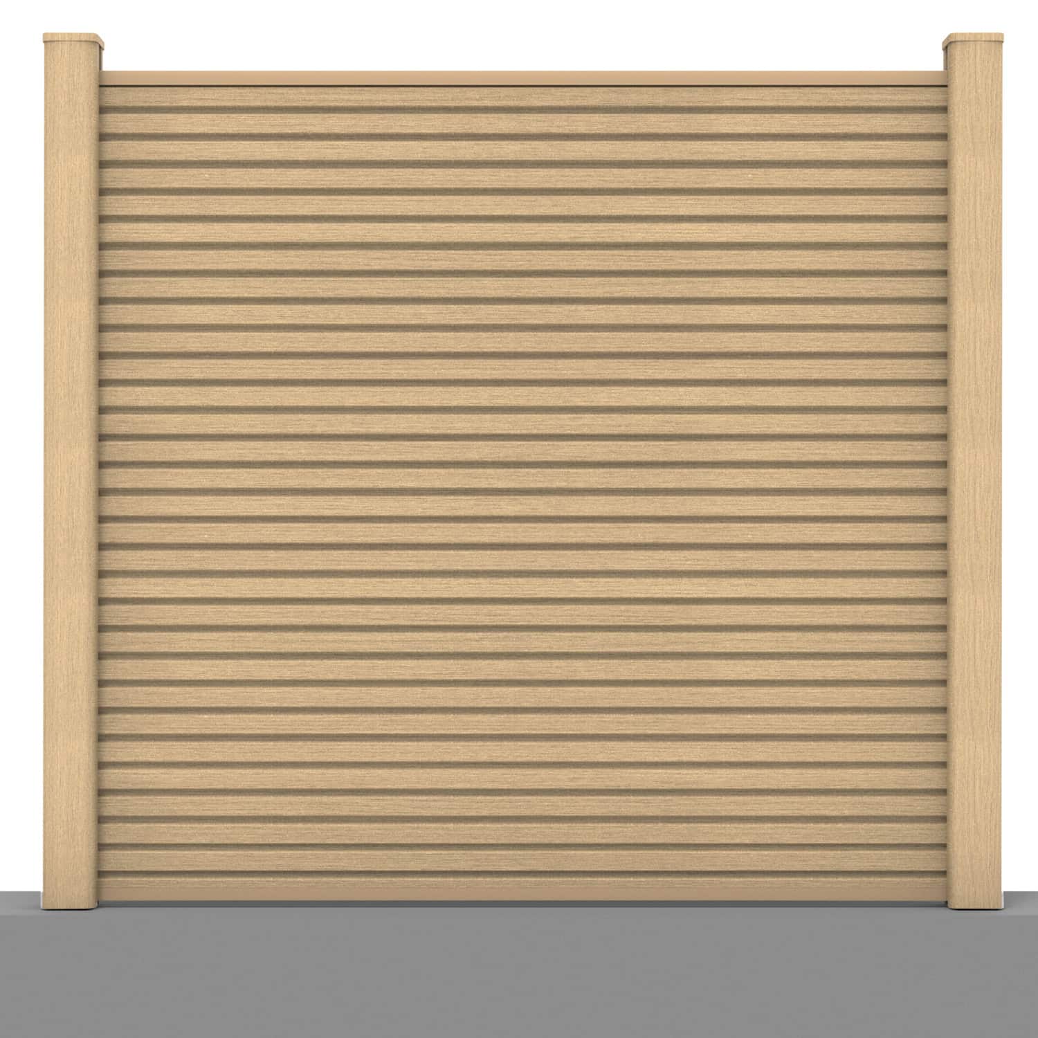 Slatted composite fence panel set in oak with hard ground post inserts