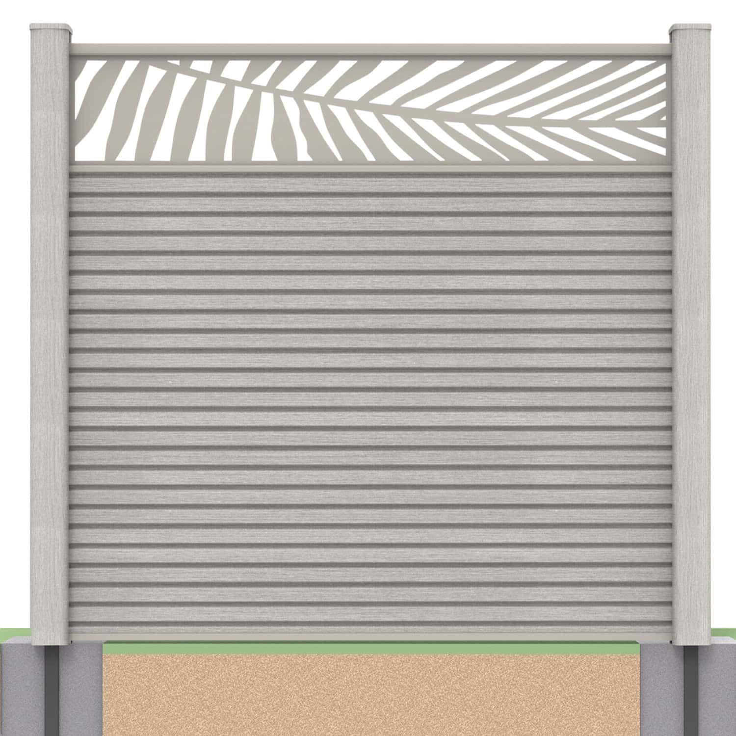 Slatted composite fence panel set - leaf design in silver birch with soft ground post inserts
