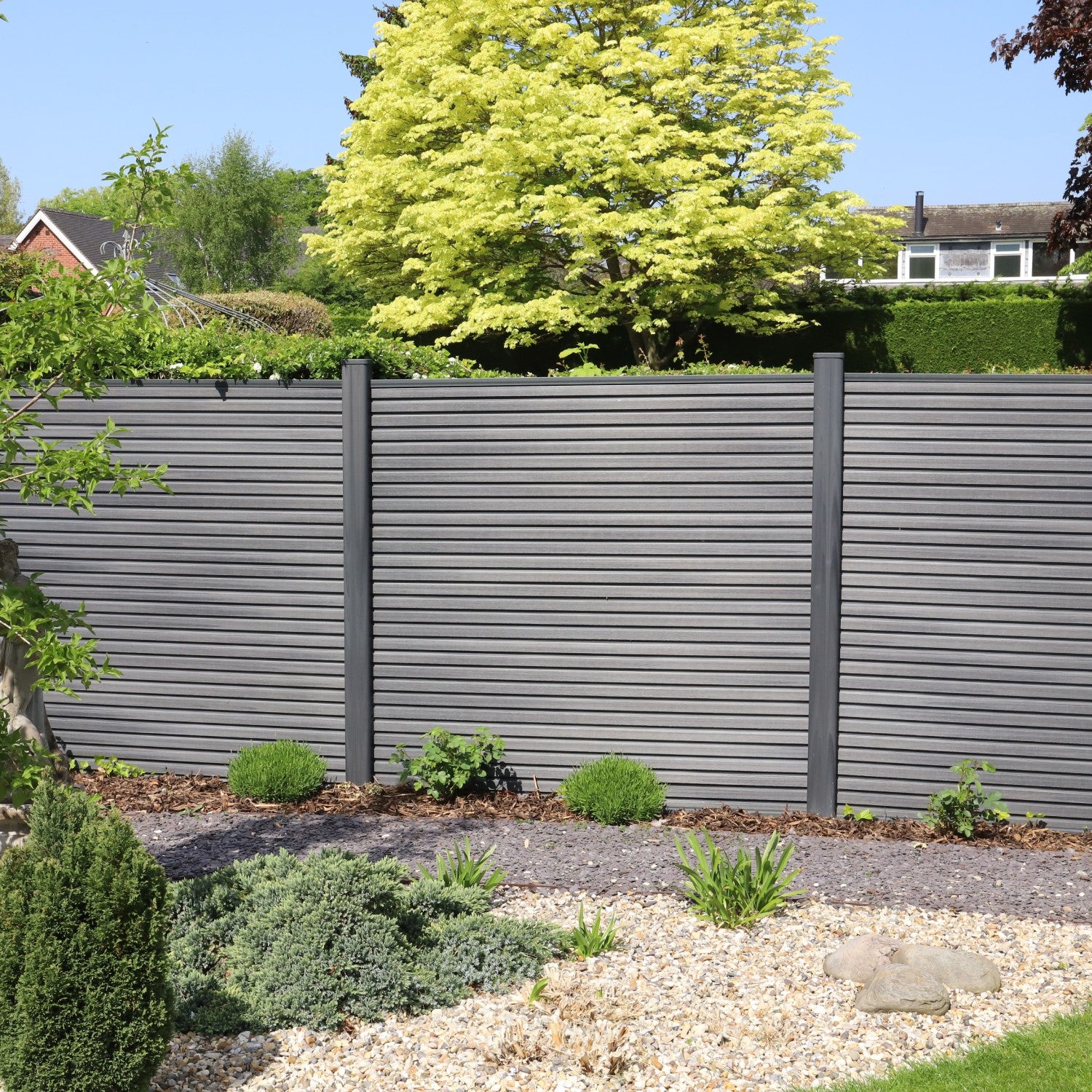 NeoTimber Slatted Composite Fence Panel Set - Advanced capped composite protection