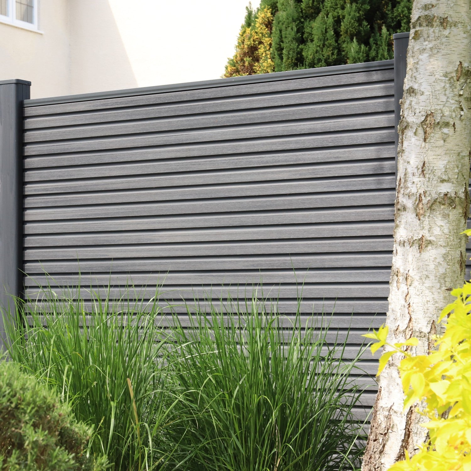 NeoTimber Slatted Composite Fence Panel Set - Premium slatted finish