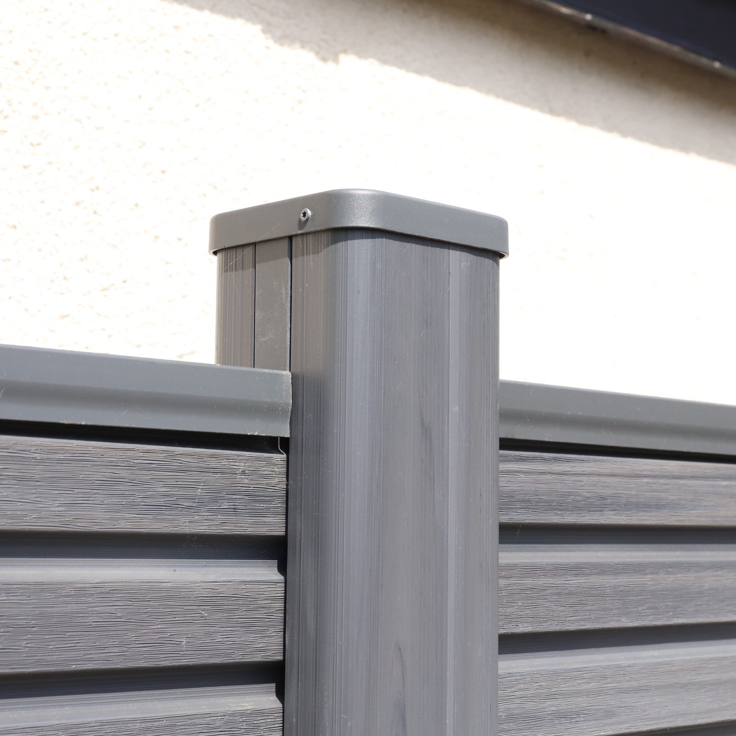 NeoTimber Slatted Composite Fence Panel Set With Contemporary Screen - Premium composite posts