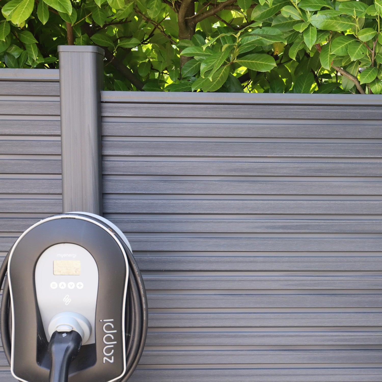 NeoTimber Slatted Composite Fence Panel Set With Geometric Screen - Multiple fence post options