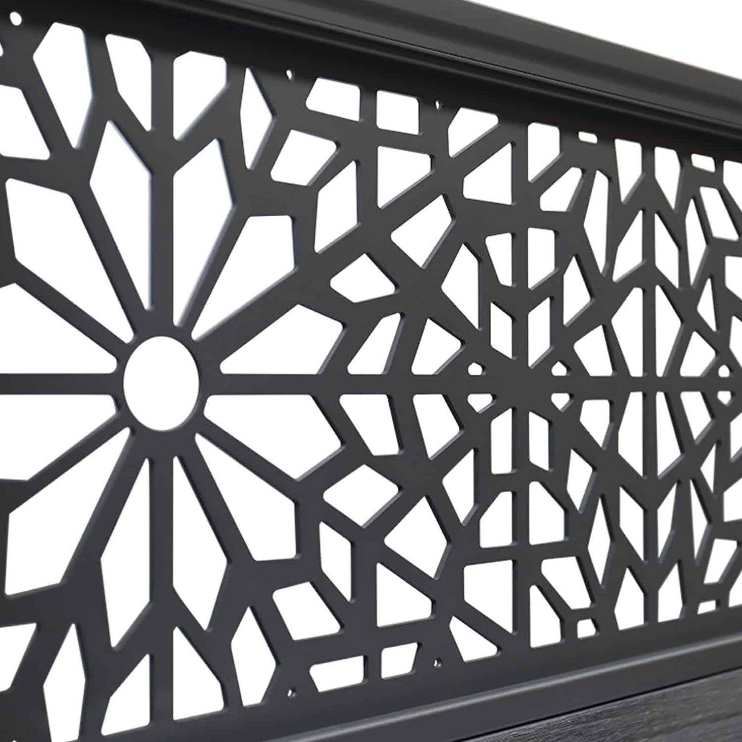NeoTimber Slatted Composite Fence Panel Set With Geometric Screen - Aluminium finish