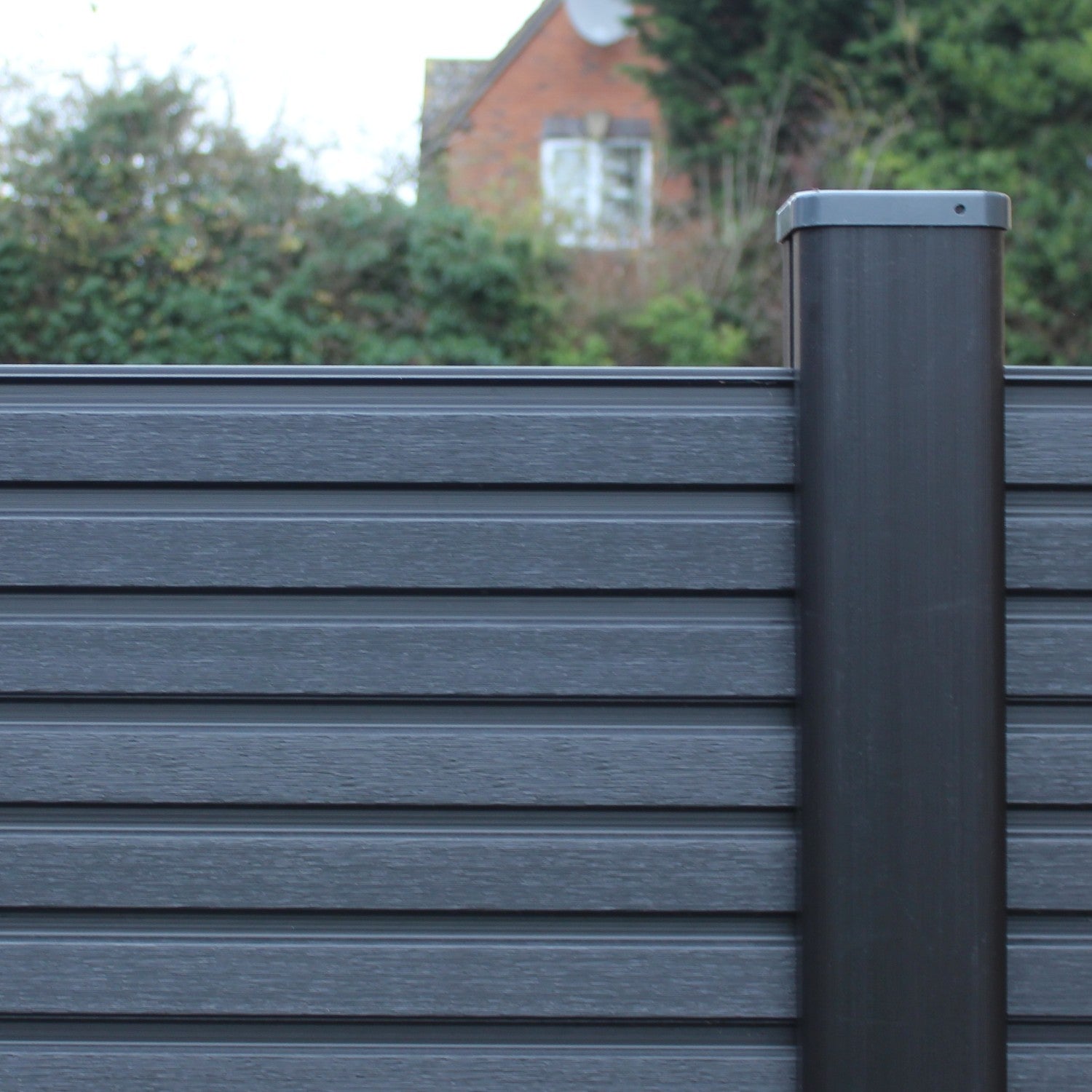 NeoTimber Slatted Composite Fence Panel Set With Leaf Screen - Premium composite post
