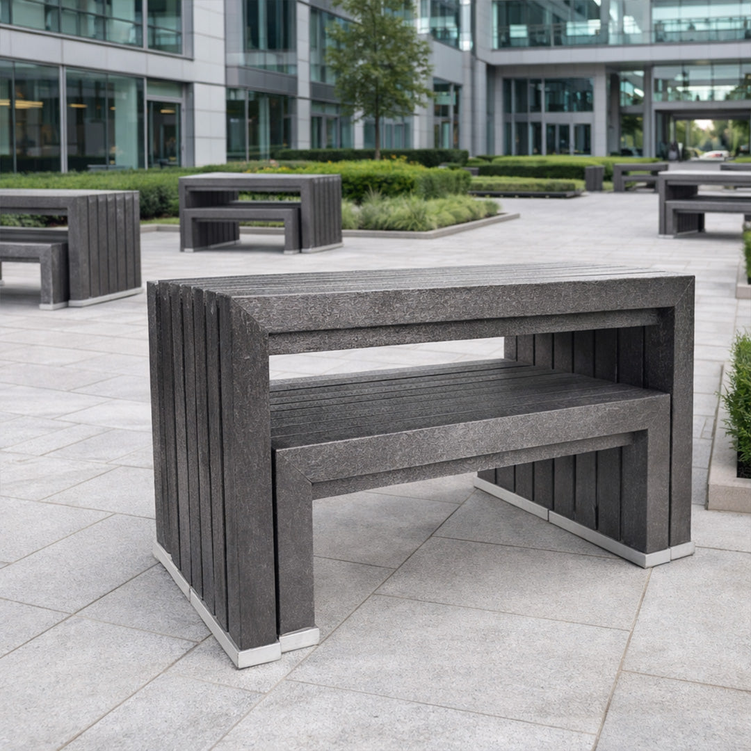 Recycled Plastic Space Saver Table & Bench Set - Minimalist outdoor seating solution