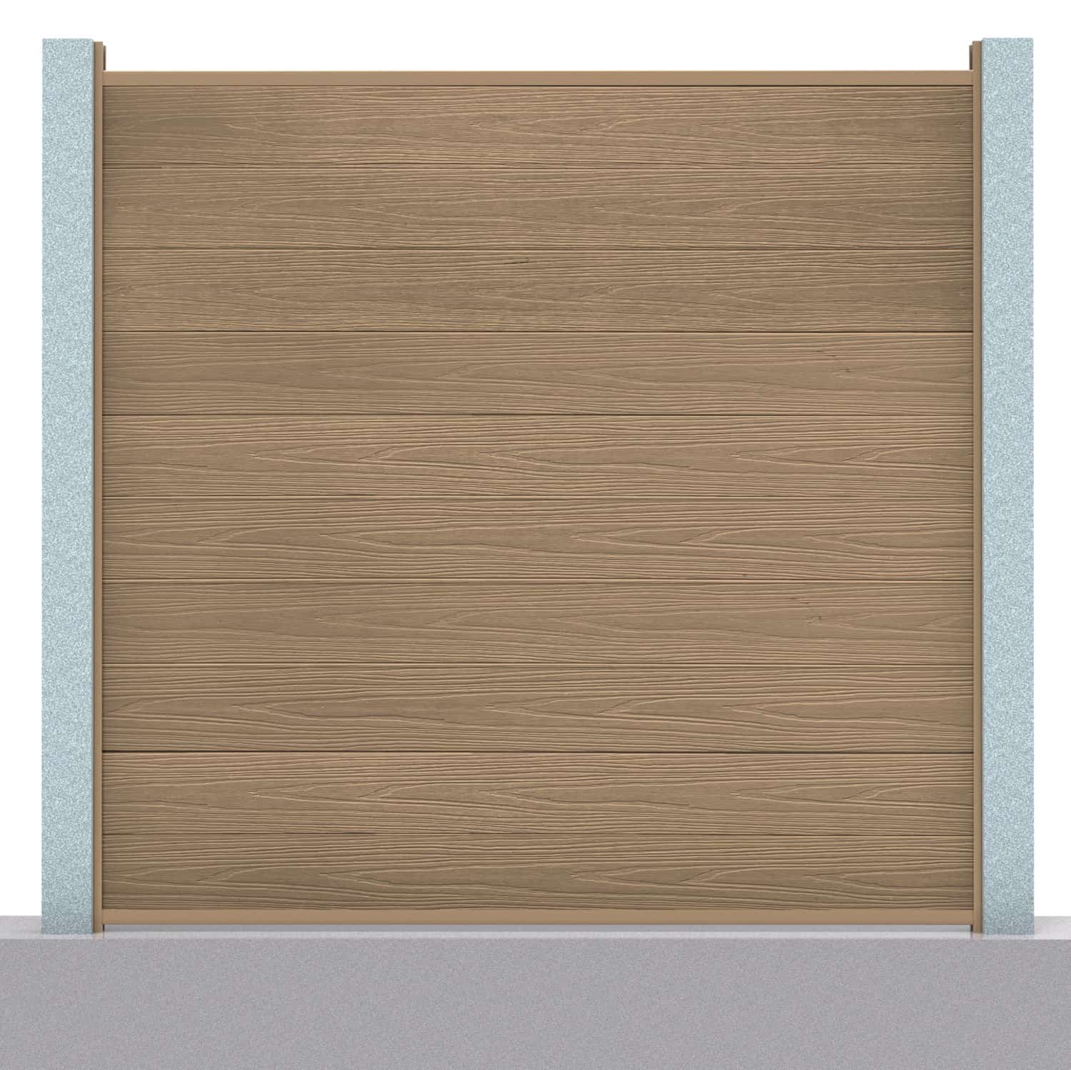 Deluxe composite fence panel set in teak with concrete post inserts