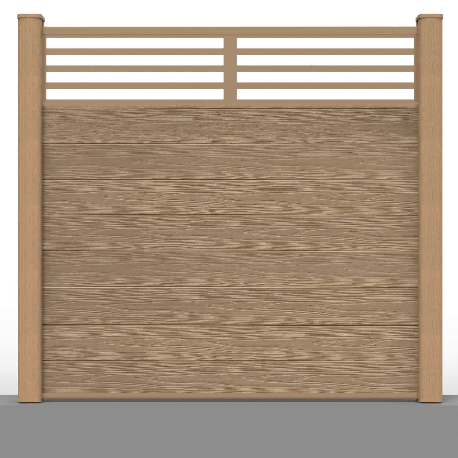 Deluxe composite fence panel set - linear design in teak with hard ground post inserts