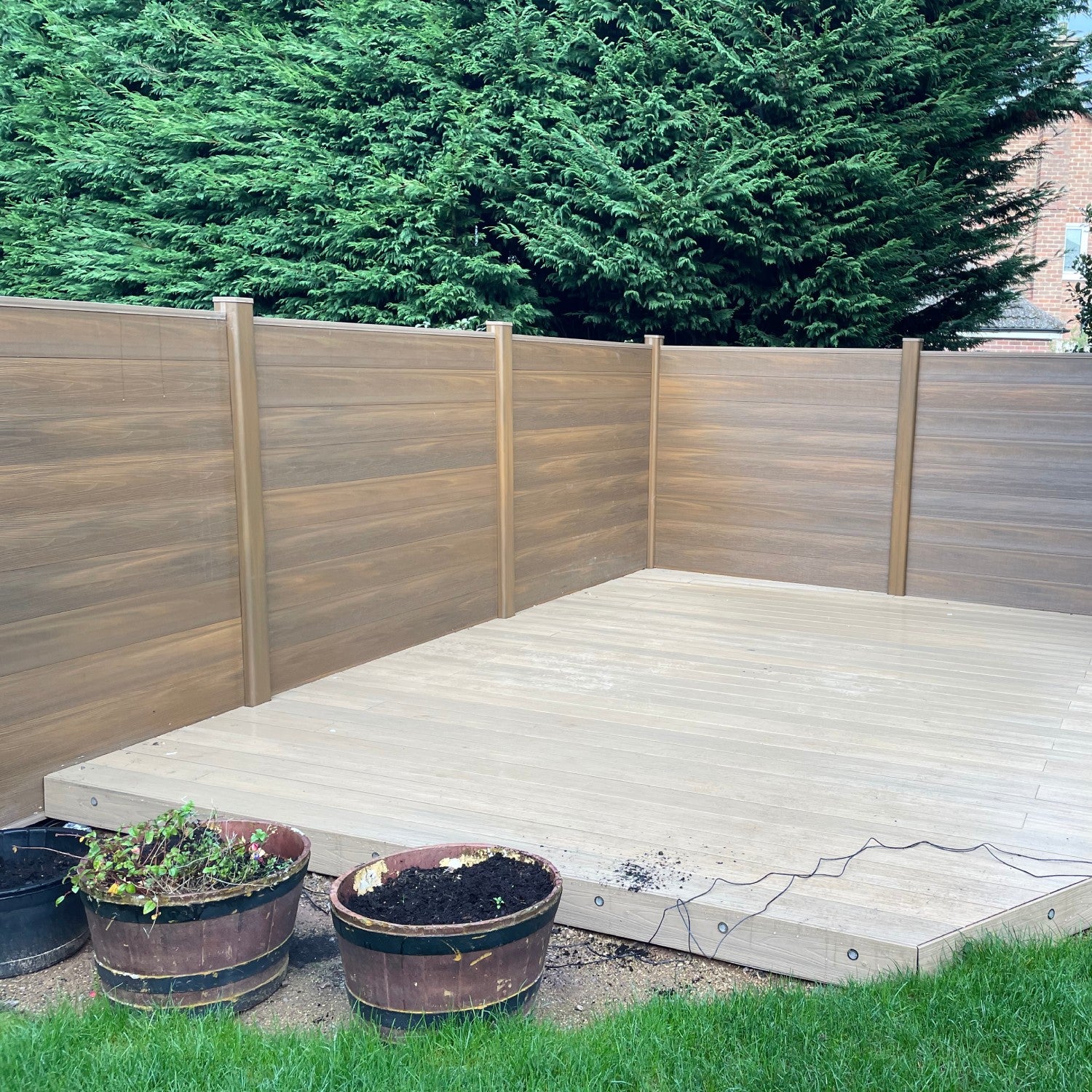 NeoTimber Deluxe Fence Panel Set - Teak completed installation