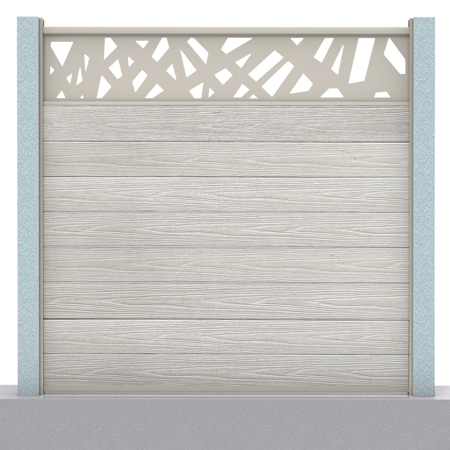 Deluxe composite fence panel set - contemporary design in silver birch with concrete post inserts