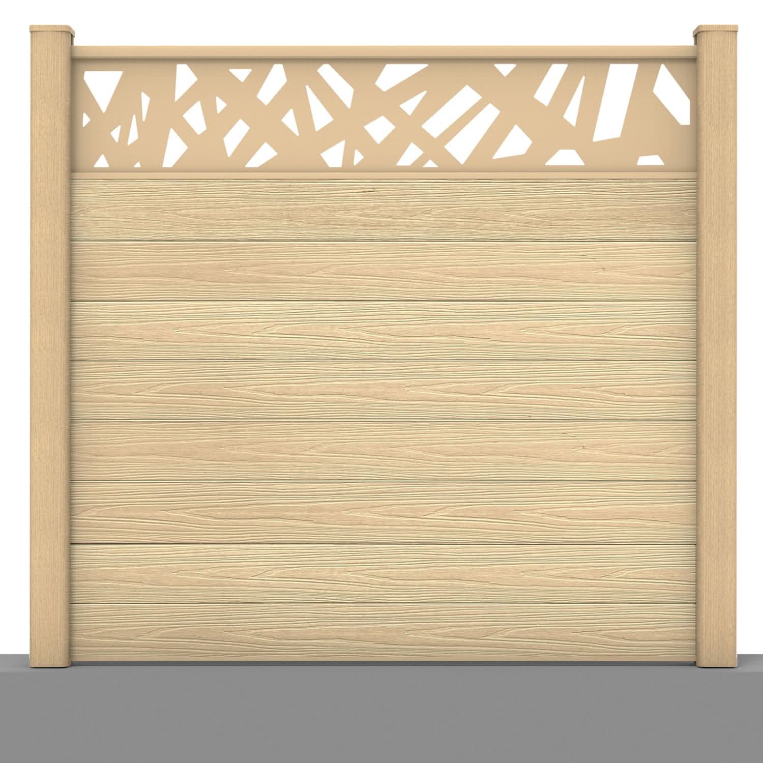 Deluxe composite fence panel set - contemporary design in oak with hard ground post inserts