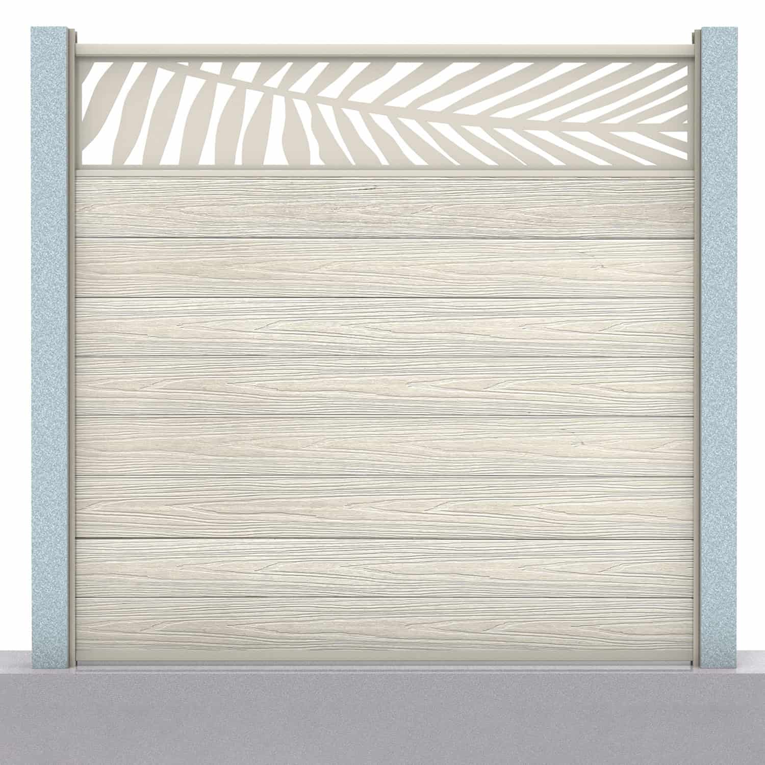 Deluxe composite fence panel set - leaf design in ash white with concrete post inserts