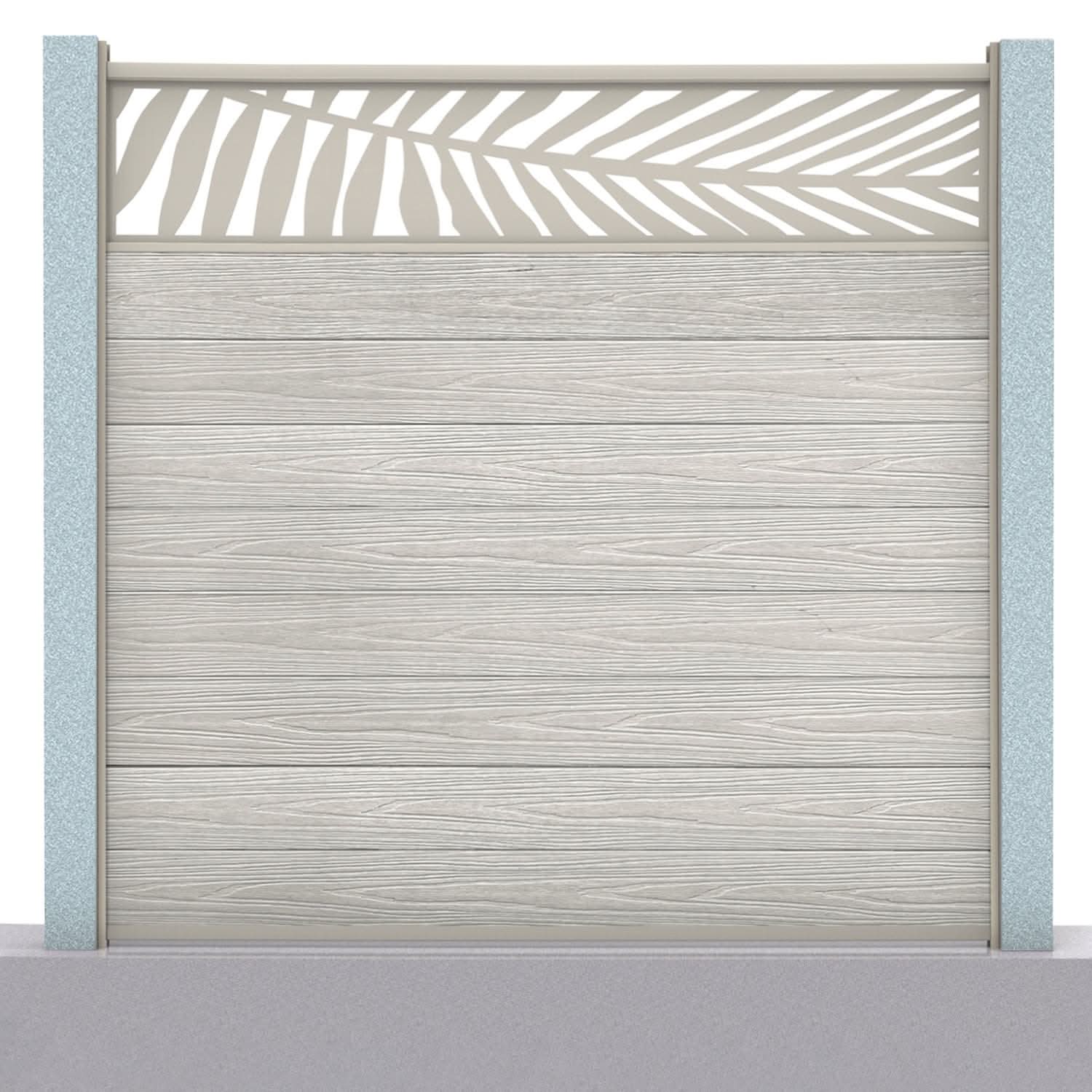 Deluxe composite fence panel set - leaf design in silver birch with concrete post inserts