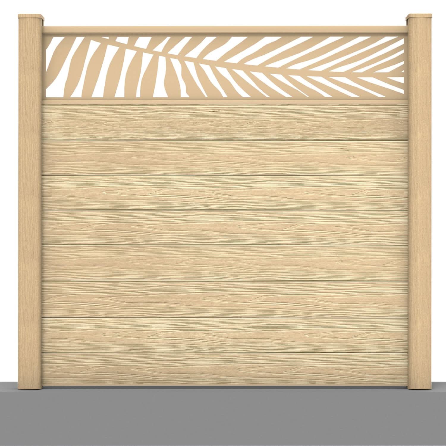 Deluxe composite fence panel set - leaf design in oak with hard ground post inserts