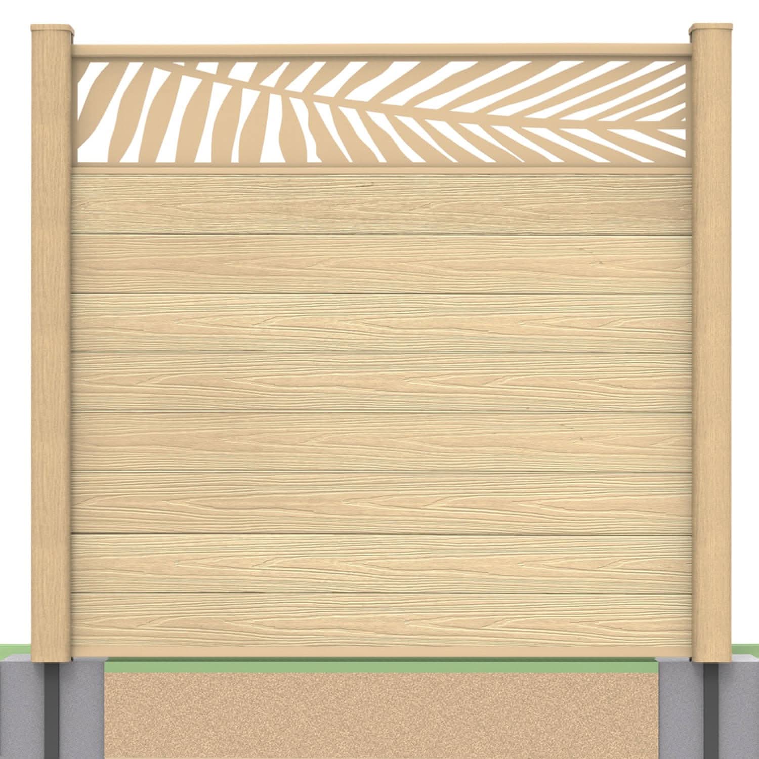 Deluxe composite fence panel set - leaf design in oak with soft ground post inserts