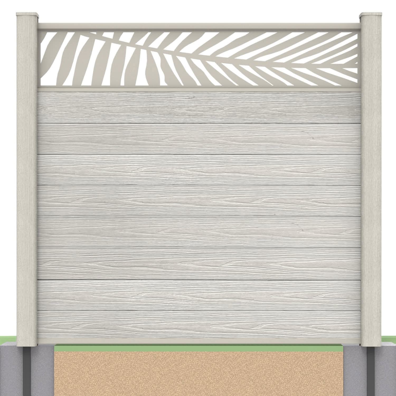Deluxe composite fence panel set - leaf design in silver birch with soft ground post inserts