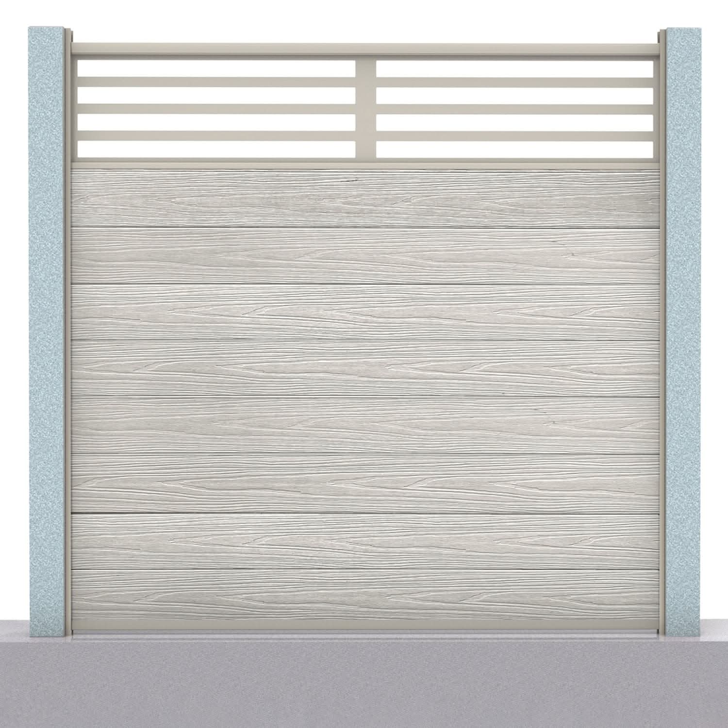 Deluxe composite fence panel set - linear design in silver birch with concrete post inserts