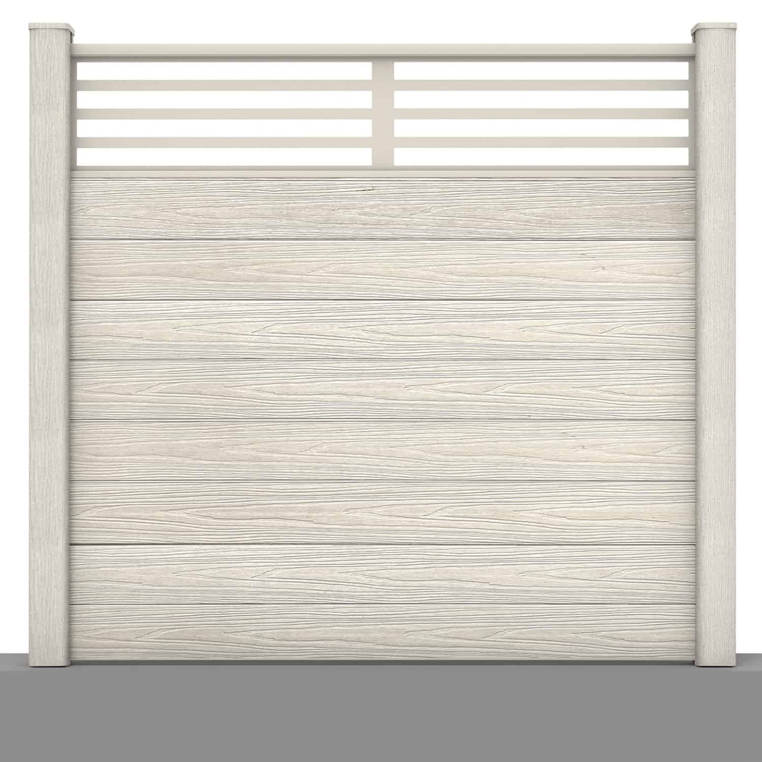 Deluxe composite fence panel set - linear design in ash white with hard ground post inserts