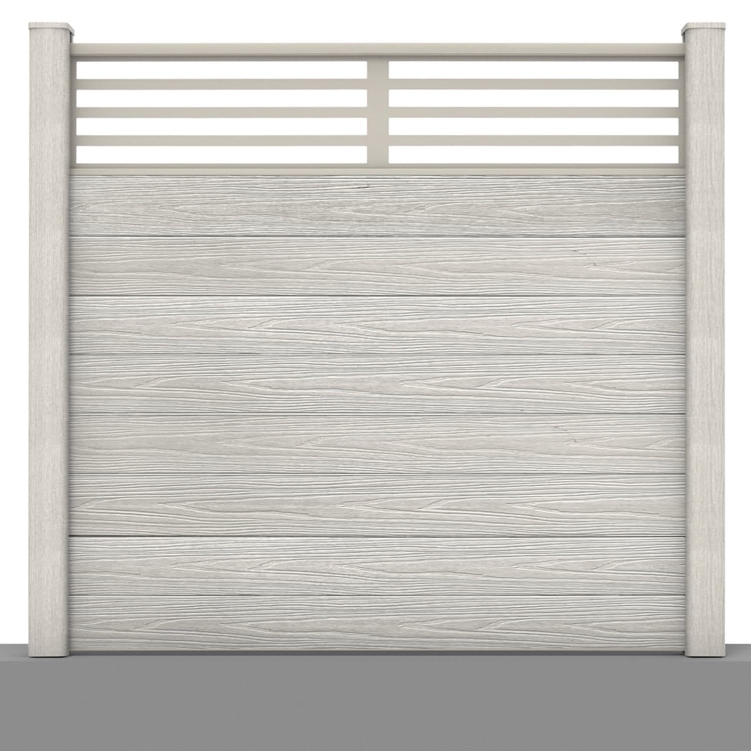 Deluxe composite fence panel set - linear design in silver birch with hard ground post inserts