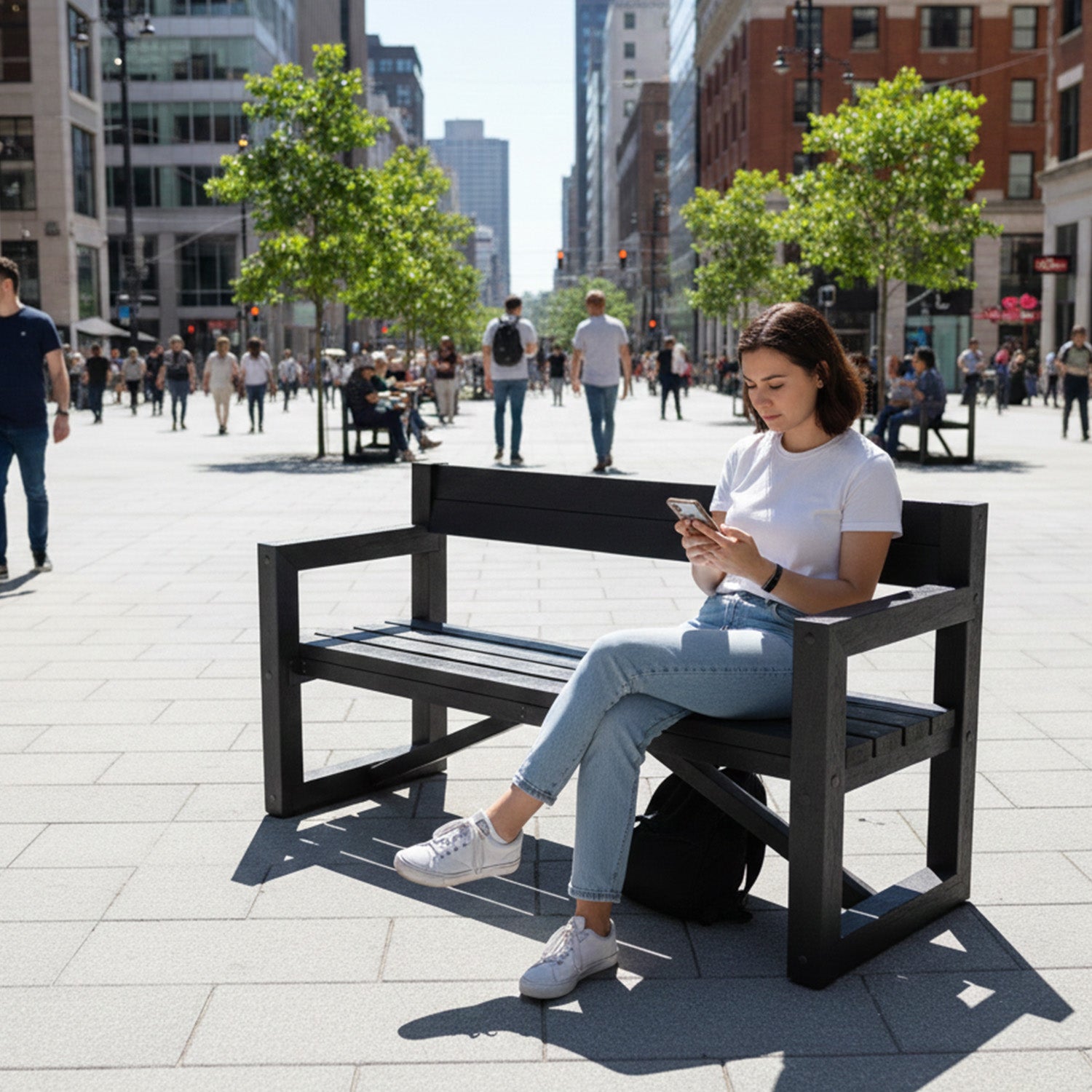 Recycled Plastic City Bench - Suitable for busy urban areas