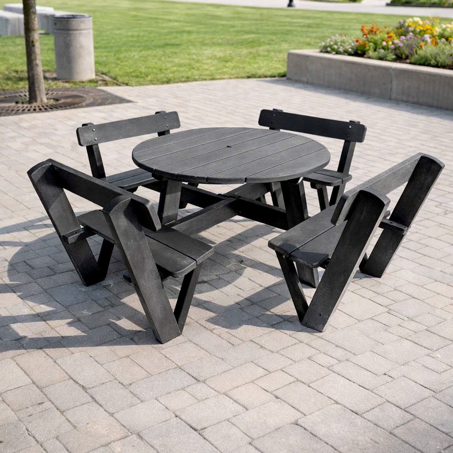 Recycled Plastic Round Picnic Table - Available with or without backrests